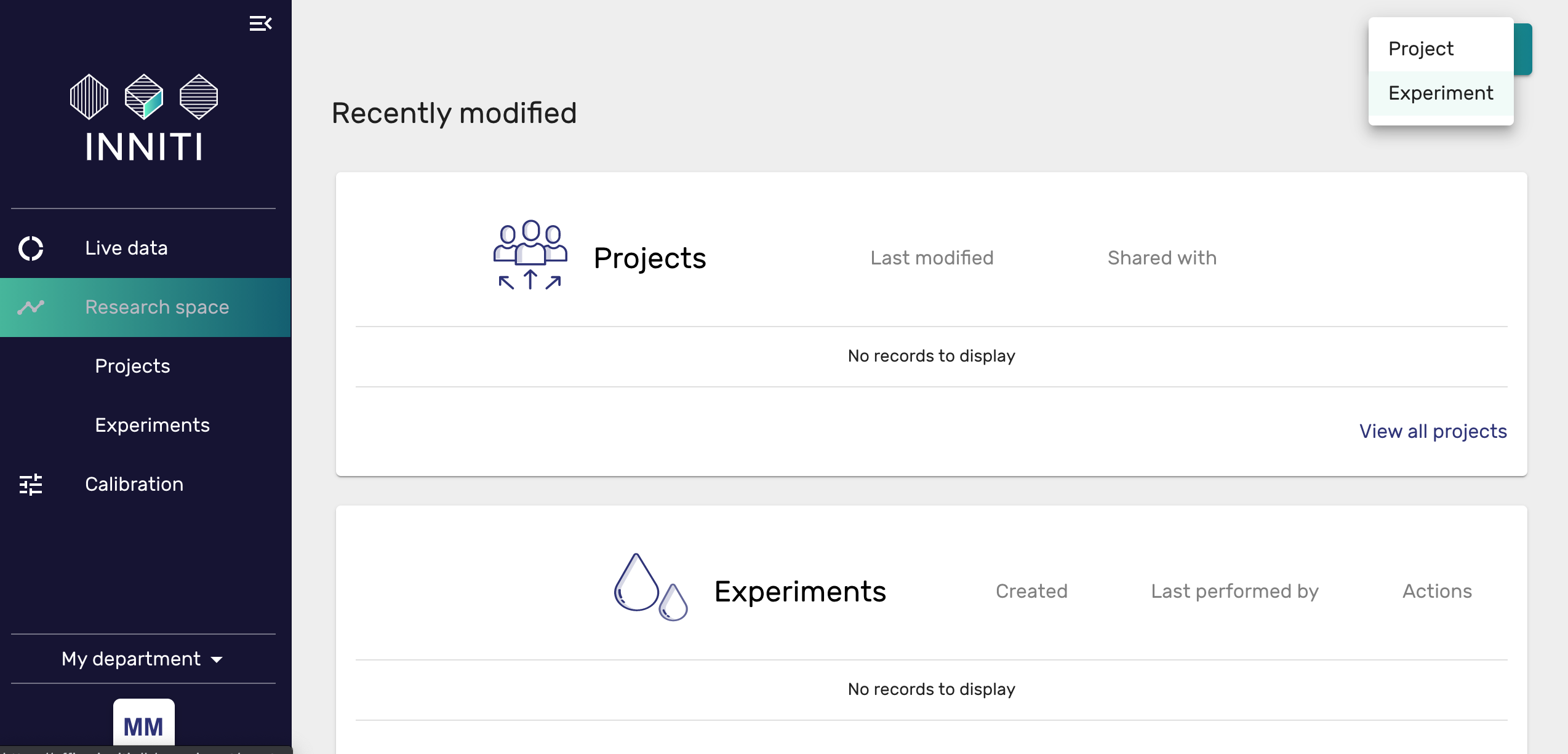 Inniti app experiments page